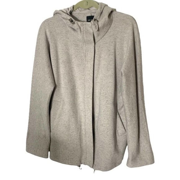 Nic+Zoe Zip & Snap Up Hooded Drawstring Oversized Coat Speckled Gray Size Small - Picture 3 of 10